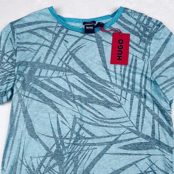 Hugo Boss Men’s Large Blue Cotton Linen Short Sleeve Slim Fit T-Shirt - Picture 2 of 12